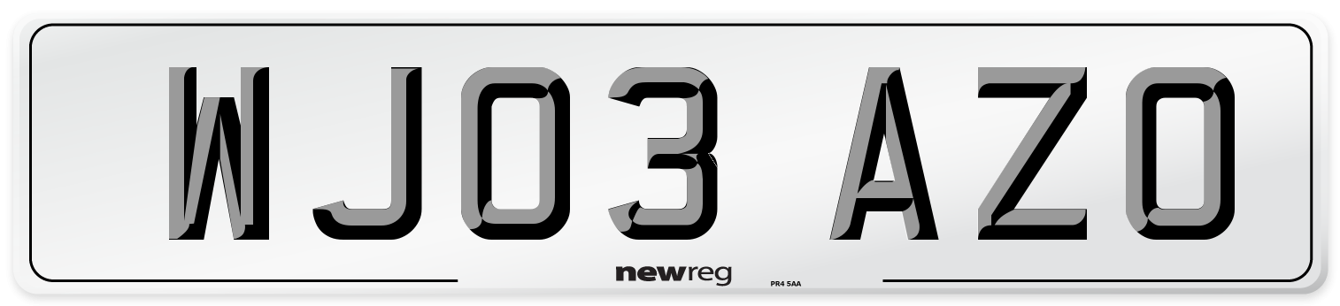 WJ03 AZO Number Plate from New Reg
